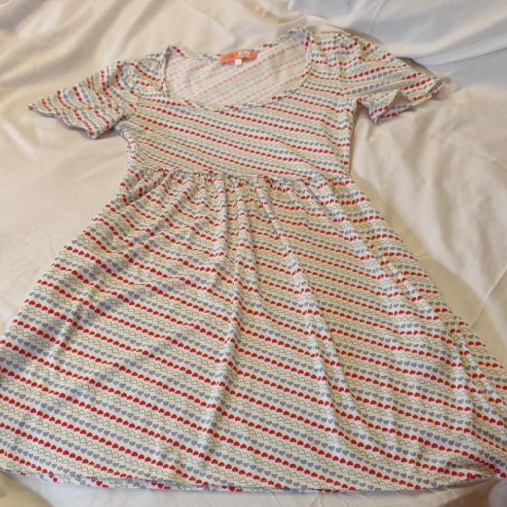 Lux Multicolor Heart Striped Kids Dress w/Pockets - Size S